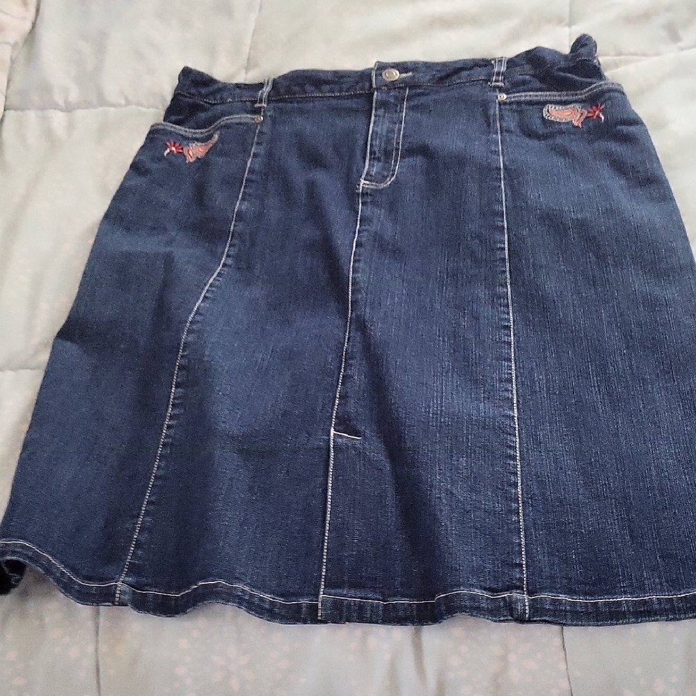 Sag Harbor Blue Denim Mini Skirt with Embroidery